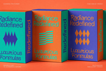 Lightshift used on Radiance Redefined cosmetics boxes in teal, blue and orange