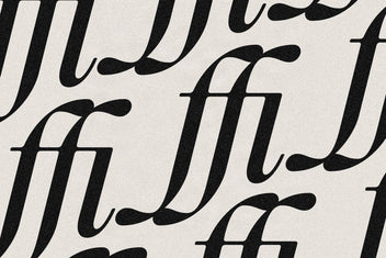 Close-up of bold black ffi and ffl ligatures in SLTF The Brachen, overlapping calligraphic serif glyphs on a cream textured background