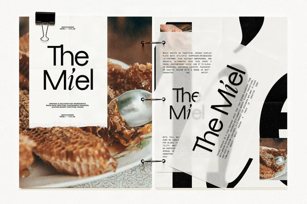 SLTF Dessign Maison hybrid serif display - The Miel sachet packaging on a table scene