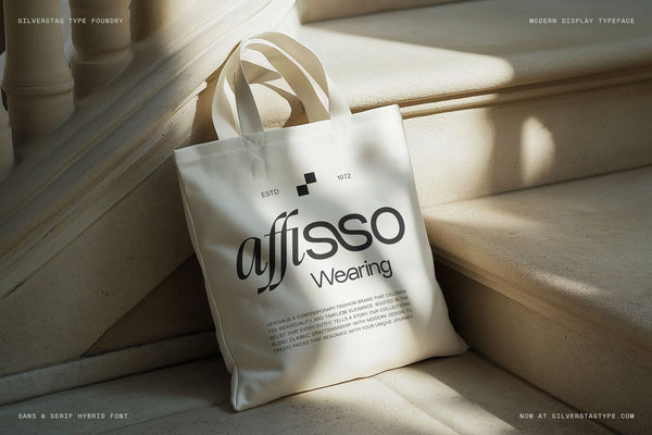 SLTF Dessign Maison hybrid serif display - alfisso wearing tote bag on steps