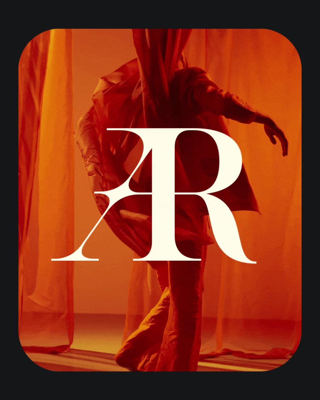 Animated specimen cycling two SLTF Spanish Archer ligatures over an orange dancer backdrop