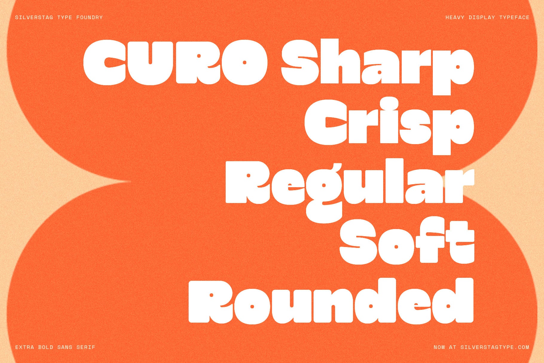 SLTF Curo heavy display sans serif - style names Sharp Crisp Regular Soft Rounded on orange