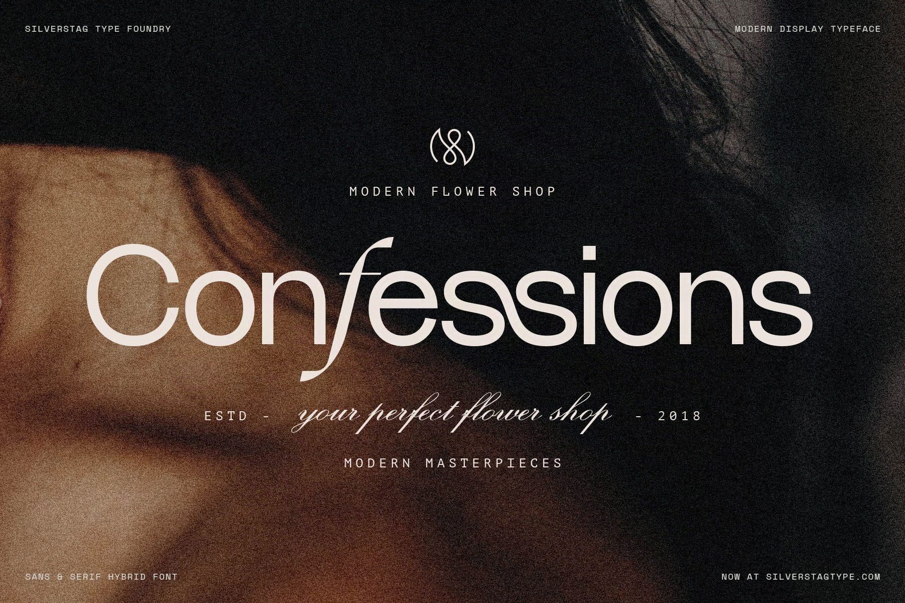 SLTF Dessign Maison hybrid serif display - Confessions flower shop branding over a portrait