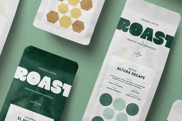 SLTF Curo heavy display sans serif - Roast organic coffee packaging bags