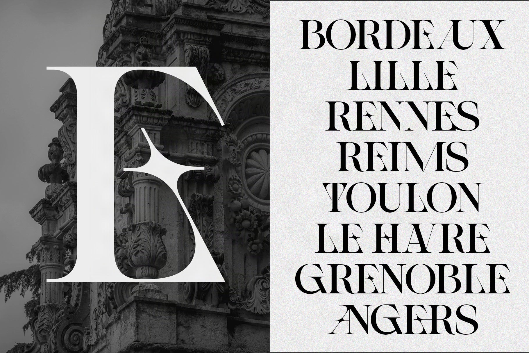 Bordeaux Lille Rennes Reims city list in SLTF Spanish Archer beside a large E ligature glyph