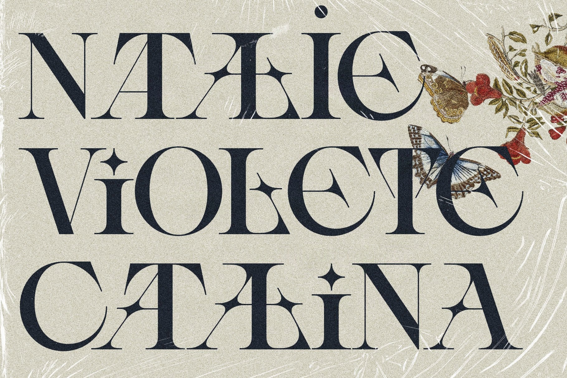 Natalie Violete Catalina names in SLTF Spanish Archer with vintage butterflies and flowers