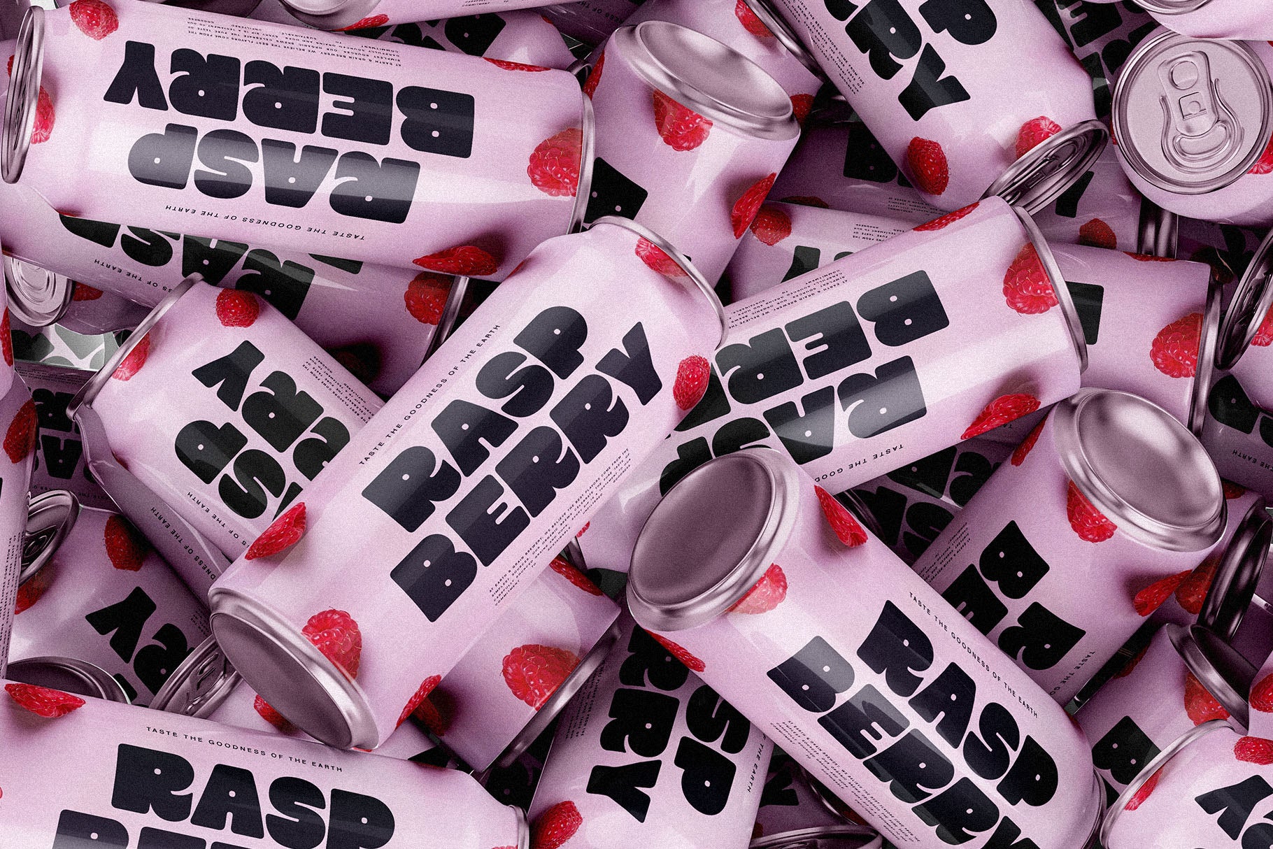 SLTF Curo heavy display sans serif - Raspberry branding on pink drink cans