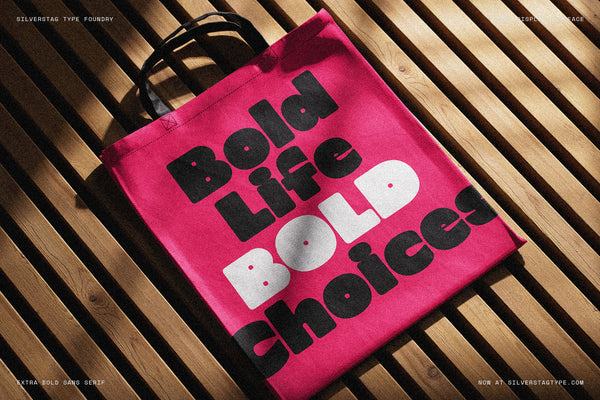 SLTF Curo heavy display sans serif - Bold Life Bold Choices on a pink tote bag