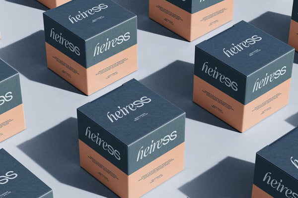 SLTF Dessign Maison hybrid serif display - heiress lettering on blue and peach boxes