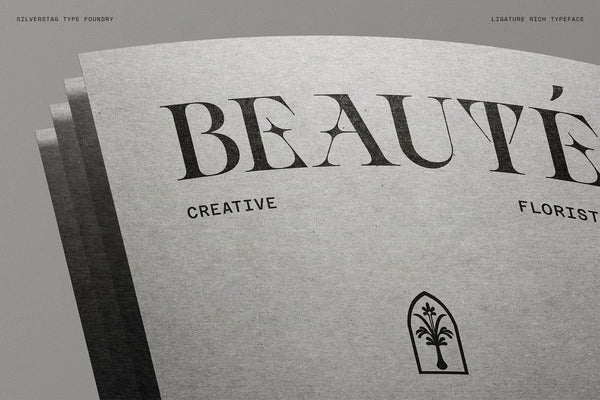 Beaute creative floristry letterhead in SLTF Spanish Archer on grey recycled paper
