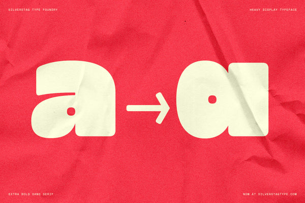 SLTF Curo heavy display sans serif - lowercase a alternate comparison on red