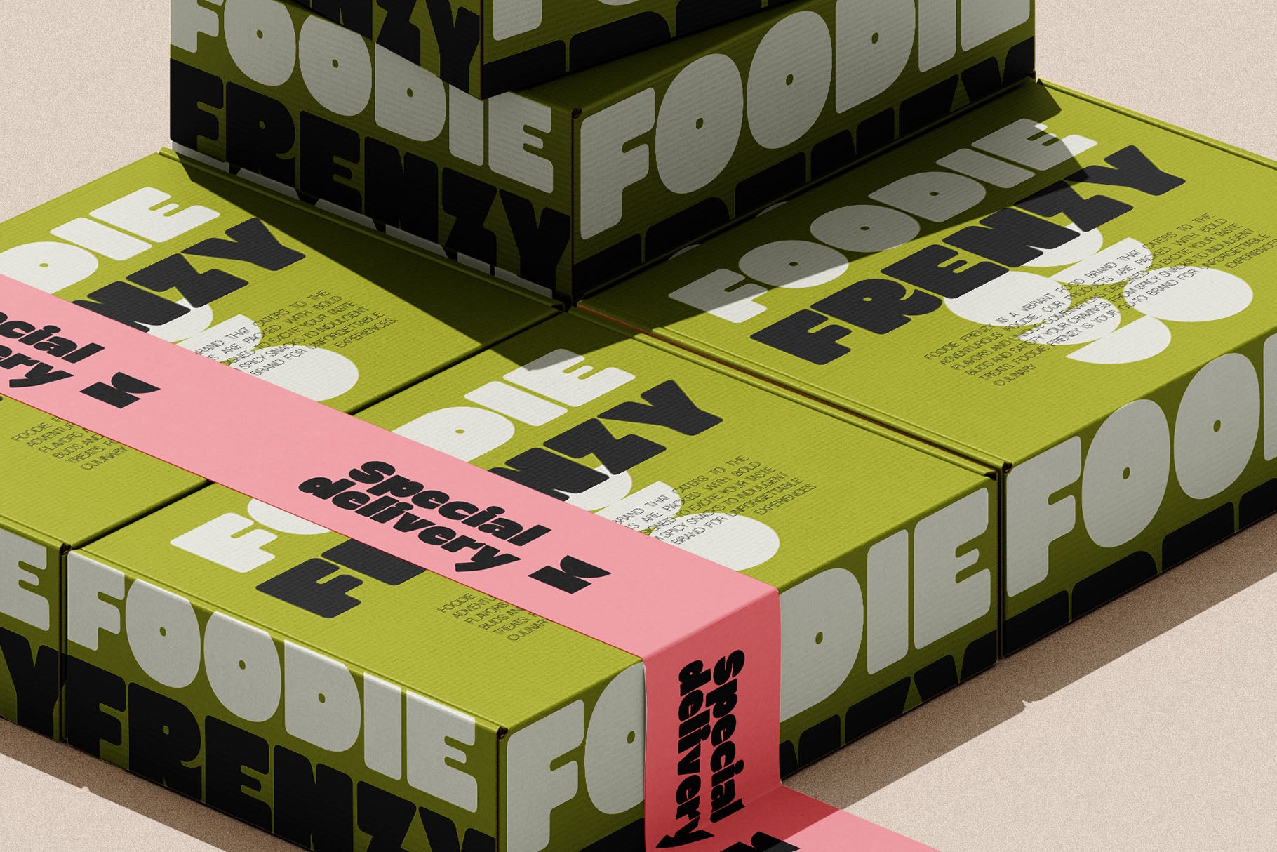 SLTF Curo heavy display sans serif - Foodie Frenzy boxes with a special delivery band