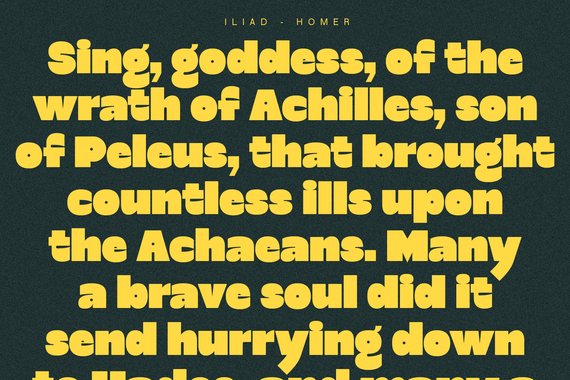 SLTF Curo heavy display sans serif - Iliad body text paragraph in yellow on dark teal
