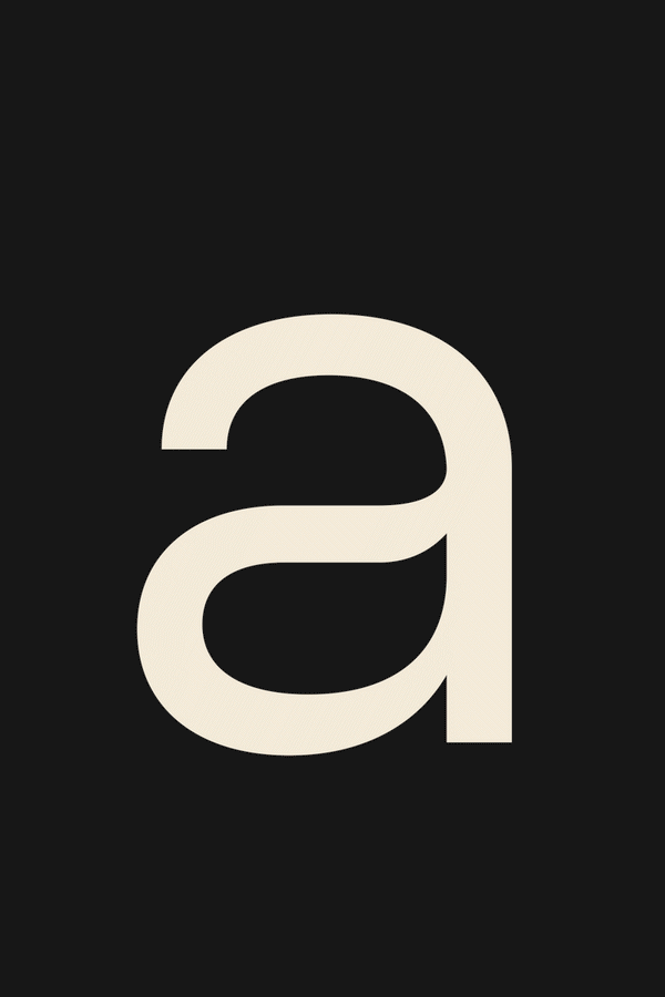 SLTF Dessign Maison hybrid serif display - animated roman lowercase a glyph on black