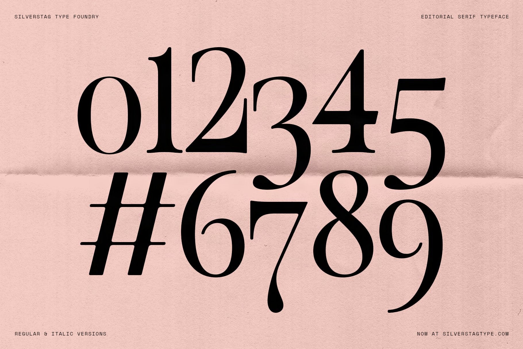 SLTF The Brachen numerals zero through nine and a hash symbol in black serif on a pink folded paper background