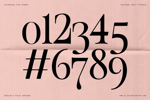 SLTF The Brachen numerals zero through nine and a hash symbol in black serif on a pink folded paper background